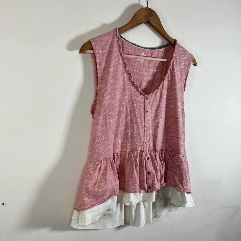 Pilcro Anthropologie Layered Ruffle Tank Top Heather Pink Womens Medium Boho - Picture 3 of 8